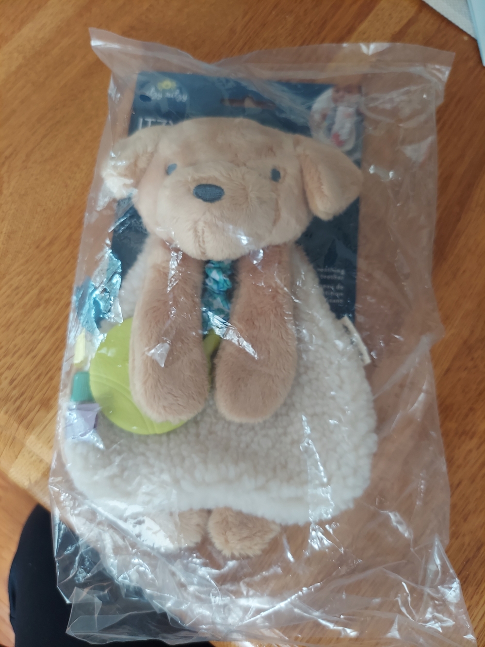 Itzy Ritzy Plush Puppy Lovey in Cream and Brown with Teether